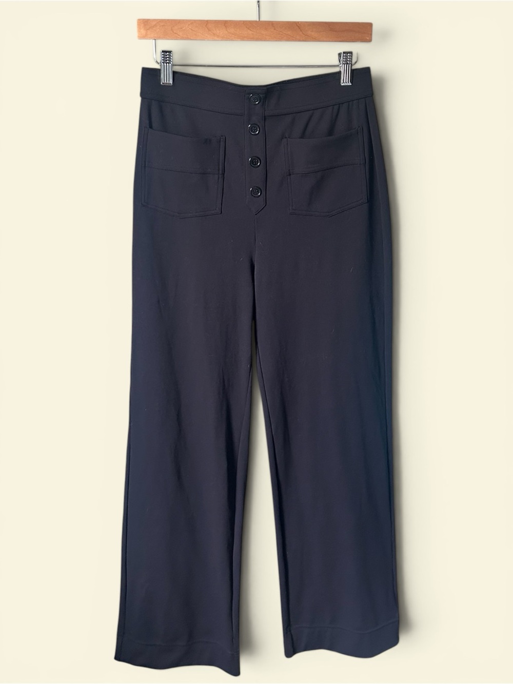 HALARA NEW High-Rise Black Wide-Leg Pants with Button Front